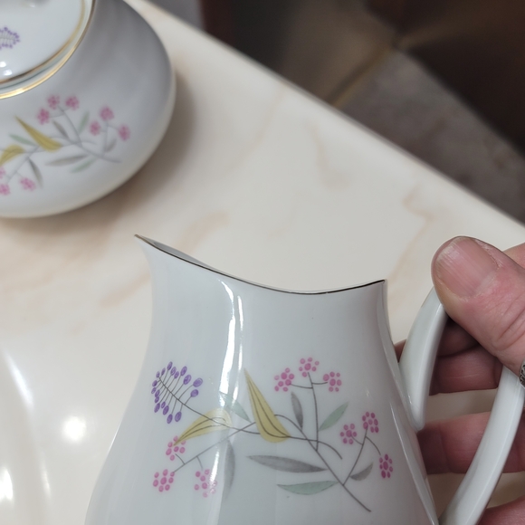 RARE. Bavaria Fine China Sugar and Creamer with Lid. Floral, White with Gold Set - Picture 13 of 16